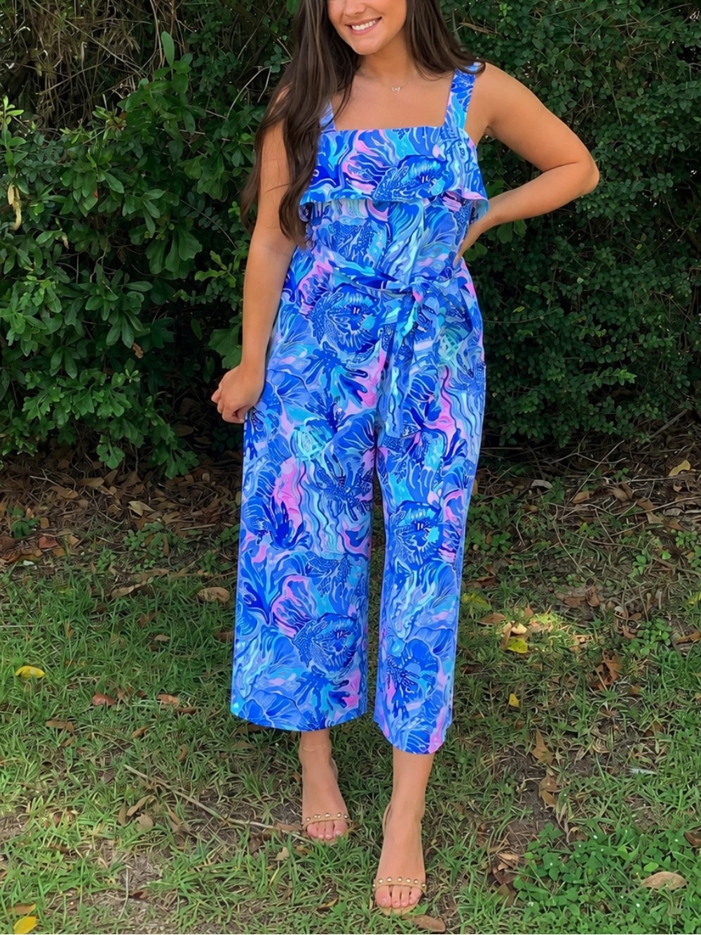 Lilly Pulitzer | Women's Tasley Jumpsuit Size 6 Saltwater Blue/Shade Seekers